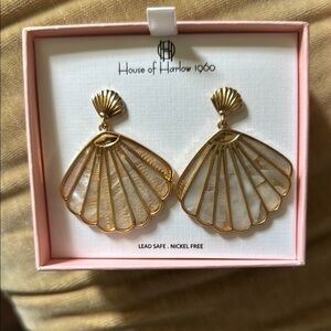 House of Harlow 1960 Gold and Cream Fan Earrings